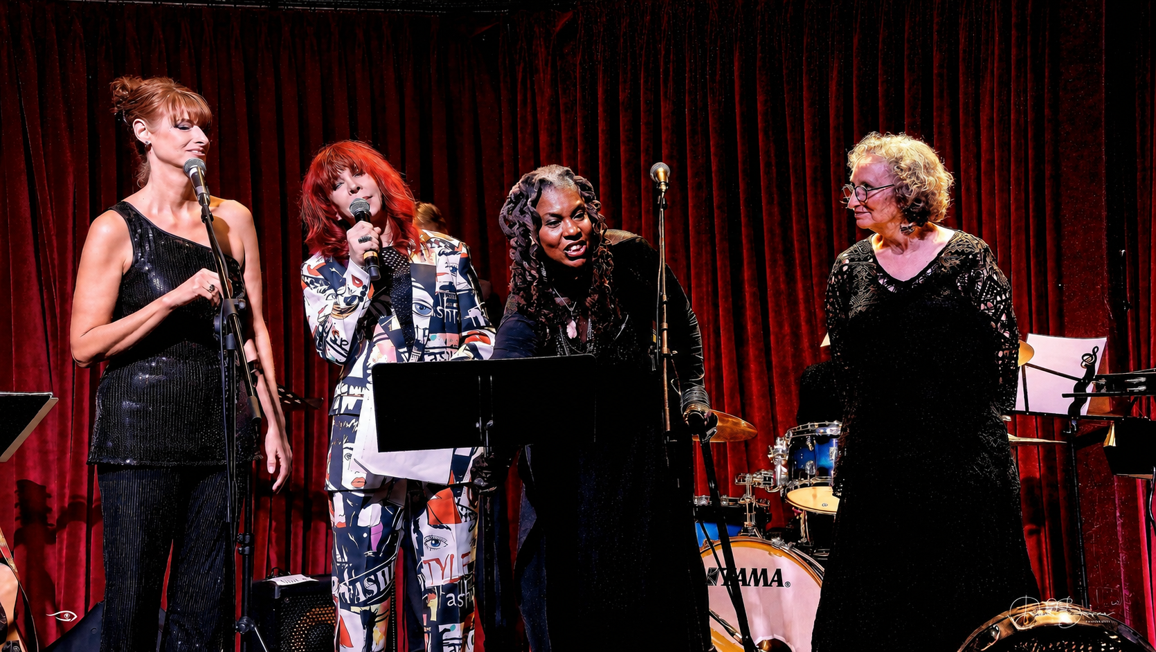 Four vocalists onstage at Athens in Harmony at The Foundry in September 2023.