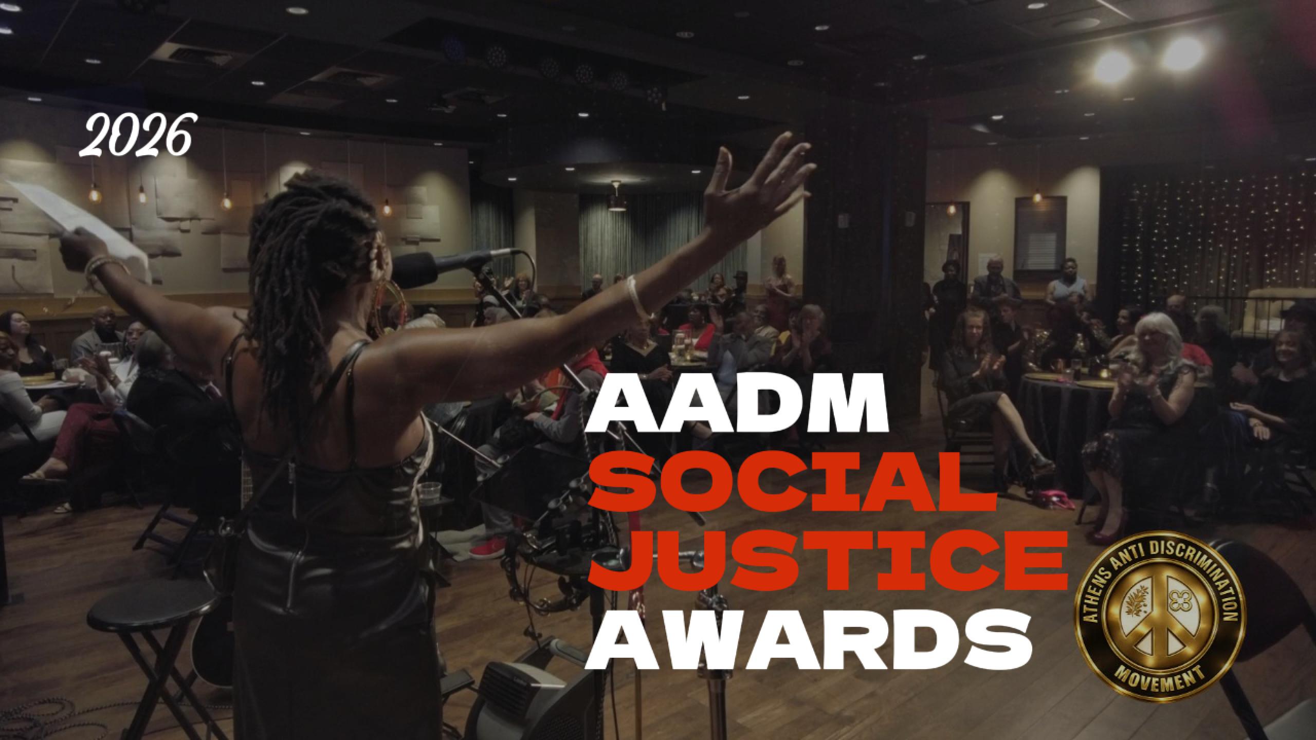 2026 AADM Social Justice Awards recap cover showing a speaker addressing the audience.
